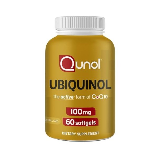 Qunol Ubiquinol CoQ10 Lot de 60 gélules molles 100 mg, Ubiquinol – Forme active de coenzyme Q10, antioxydant pour la santé ca