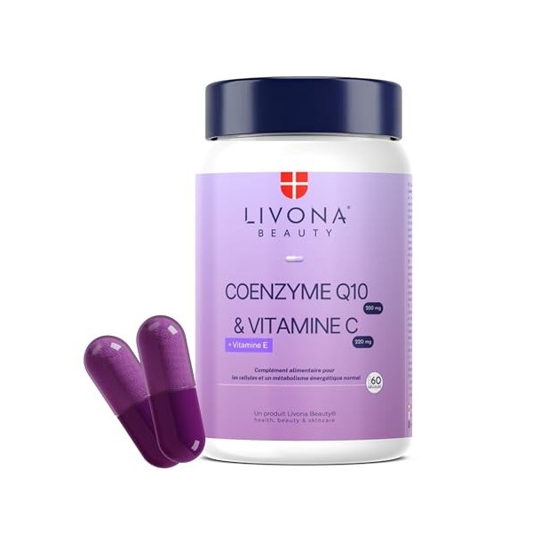 LIVONA BEAUTY Coenzyme Q10 200mg + Vitamine C et E - Complément alimentaire Livona Beauty - Sans Gluten ni OGM ni allergènes