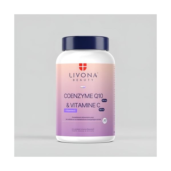 LIVONA BEAUTY Coenzyme Q10 200mg + Vitamine C et E - Complément alimentaire Livona Beauty - Sans Gluten ni OGM ni allergènes