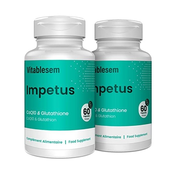 Coenzyme Q10 Complexe 520 mg – Haute concentration – avec L-Glutathion réduit – Ubichinone fermentée – 60 Capsules Véganes, S