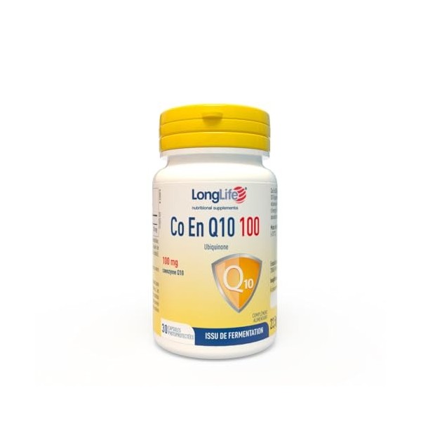 LongLife® CO EN Q10 100 mg | Coenzyme Q10, ubidécarénone pure | Antioxydant et énergisant cellulaire | Issu de fermentation |