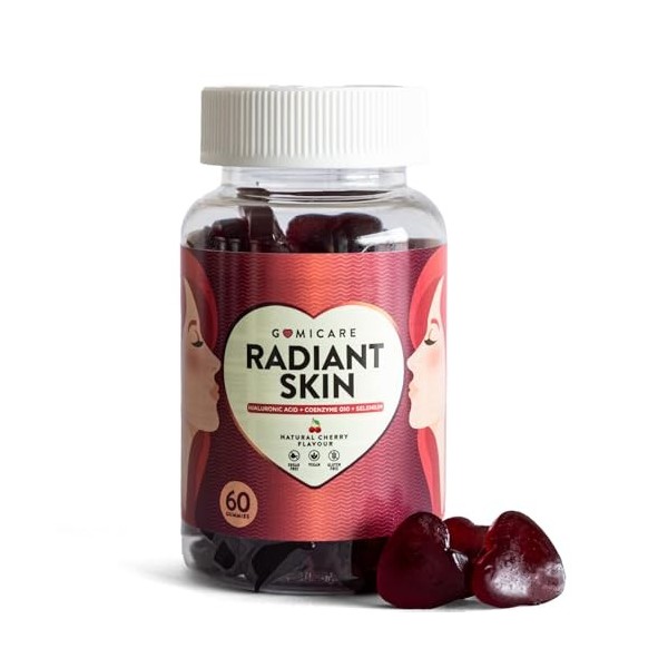 GOMICARE – Gummies dAcide Hyaluronique + Coenzyme Q10 + Sélénium + Vitamines C, E et Zinc – Bonbons Gommes Vegans pour une