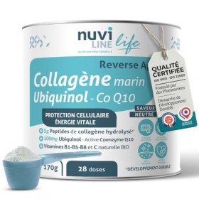 NUVILINE Life | Collagène, Poudre Vitalité & Anti-Âge | Formule biodisponible 4kDa avec Ubiquinol CoQ10 & Vitamines | Goût C...