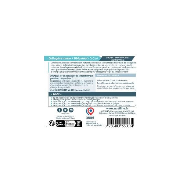 NUVILINE Life | Collagène, Poudre Vitalité & Anti-Âge | Formule biodisponible 4kDa avec Ubiquinol CoQ10 & Vitamines | Goût C...