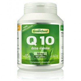 Greenfood Coenzyme Q10, 50 mg, dose élevée, 180 gélules, vegan. Sans additifs artificiels, Sans génie génétique.