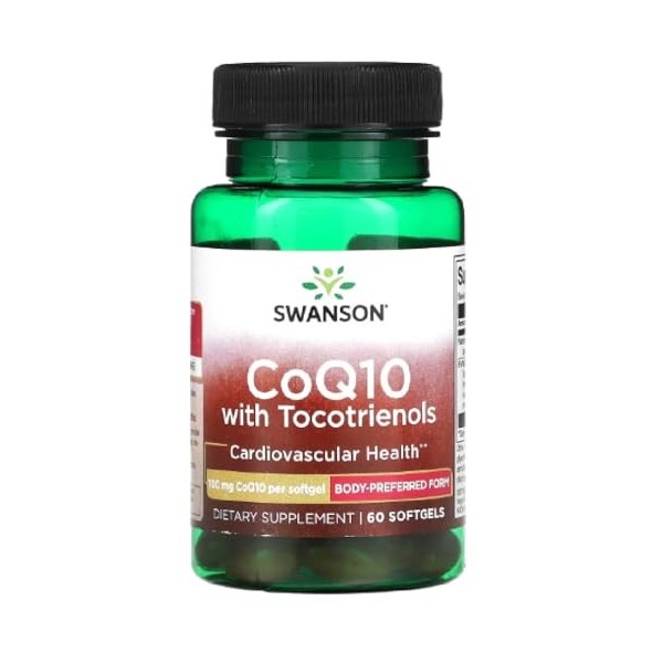 Swanson - CoQ10 - Coenzyme Q10 100mg avec Tocotriénols | Support cardiaque et vasculaire, propriétés antioxydantes - 60 Softg