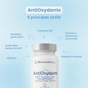 AntiOxydants | 6 principes actifs | Coenzyme Q10 - Glutathion réduit - Vitamine C - Acide alpha-lipoïque - Vitamine E - Sélén