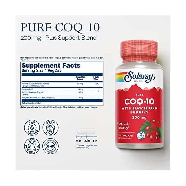 SOLARAY PURE COQ10 200mg 30vcap. – complément alimentaire sous forme de gélules, à prendre régulièrement selon la dose consei