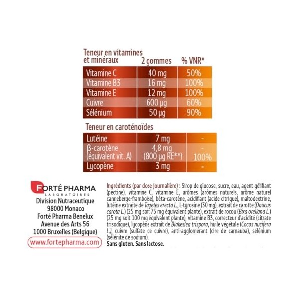 Forté Pharma - Expert AutoBronz Gummies solaire - L-tyrosine, Lutéine, Beta carotene - Complement alimentaire bronzage - Tein...