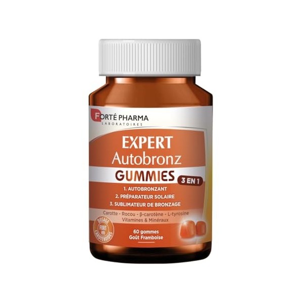 Forté Pharma - Expert AutoBronz Gummies solaire - L-tyrosine, Lutéine, Beta carotene - Complement alimentaire bronzage - Tein...