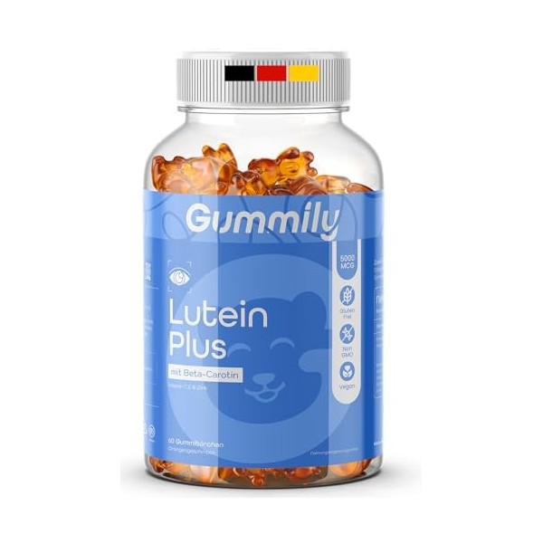 Gummily® Gummies au complexe de lutéine pour les yeux sans sucre - Bêta-carotène - Vitamines C et E - Vegan - Vitamines pour 