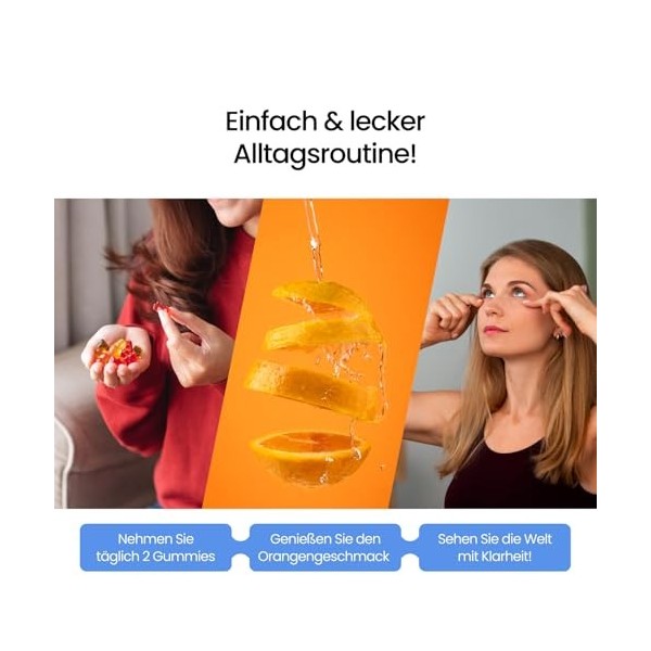 Gummily® Gummies au complexe de lutéine pour les yeux sans sucre - Bêta-carotène - Vitamines C et E - Vegan - Vitamines pour 