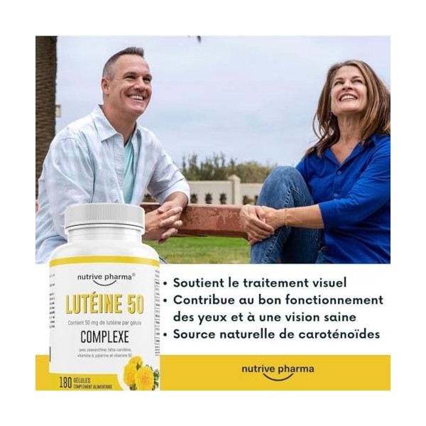 Lutéine 50 mg avec zéaxanthine, bêta-carotène, vitamines A & B2, pipérine | 180 gélules | Santé des yeux & protection contre 
