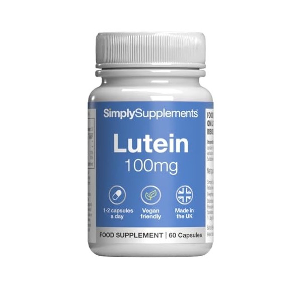 Capsules de Lutéine 100mg | avec Vitamine A & Riboflavine pour la Vision & le Métabolisme | Convient aux Végétariens & Végane