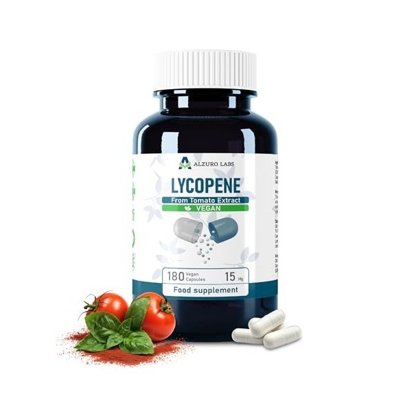 Alzuro Labs Lycopène 15 mg – 180 gélules végétaliennes | Extrait de tomate 200:1 équiv. à 30 000 mg | Antioxydant, soutien du