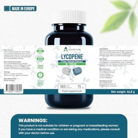 Alzuro Labs Lycopène 15 mg – 180 gélules végétaliennes | Extrait de tomate 200:1 équiv. à 30 000 mg | Antioxydant, soutien du