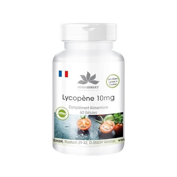 Lycopène 10 mg - 60 gélules - Végétarien Extrait de tomate | Herba Direkt - Qualité des pharmacies allemandes