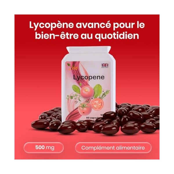 Suppléments de lycopène Ved | Super force, santé de la prostate et du cœur | Super antioxydant | 500 mg 360 capsules molles.