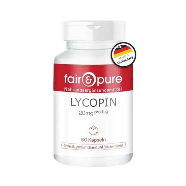 Fair & Pure Lycopène 20 mg, 60 gélules, caroténoïde issu dextrait de tomate, complément alimentaire végétalien sans additifs