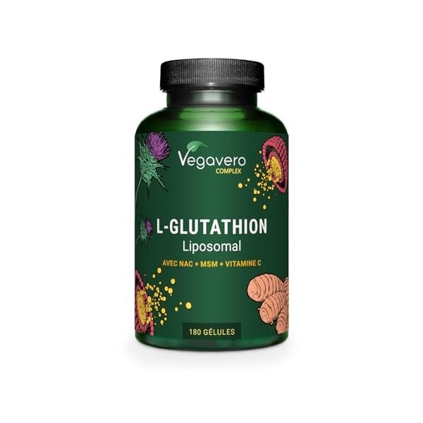 GLUTATHION Liposomal & Réduit | 180 Gélules | Avec Précurseurs : NAC, Vitamine C, MSM, Glycine | PureWay™- G | Antioxydant + ...