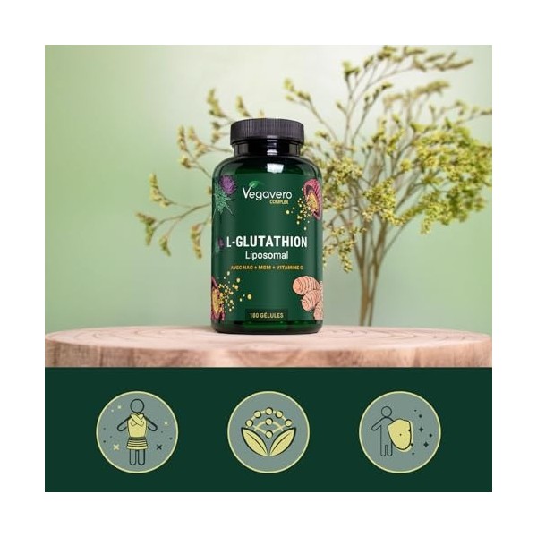GLUTATHION Liposomal & Réduit | 180 Gélules | Avec Précurseurs : NAC, Vitamine C, MSM, Glycine | PureWay™- G | Antioxydant + ...