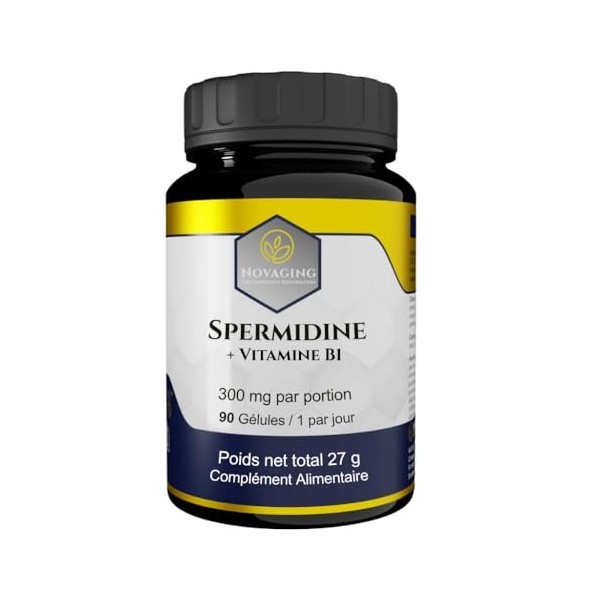 NovAging Spermidine 6 mg + Vitamine B1-90 jours - Anti-Age - Antioxidant - 100% Vegan - Fortement dosé. Testé Sans OGM ni all