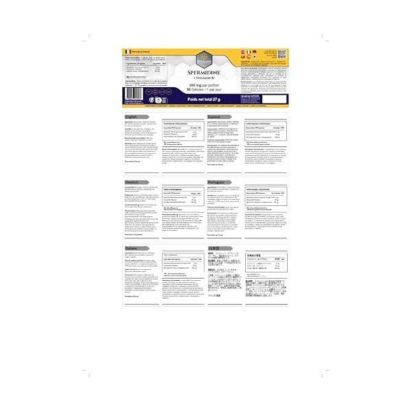 NovAging Spermidine 6 mg + Vitamine B1-90 jours - Anti-Age - Antioxidant - 100% Vegan - Fortement dosé. Testé Sans OGM ni all