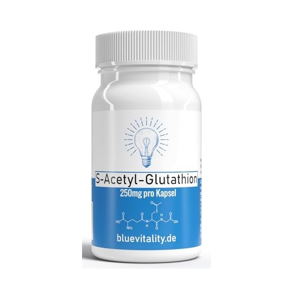 BlueVitality | S-Acétyl Glutathion | 250 mg par gélule | 60 gélules | hautement dosé & stabilisé | Haute biodisponibilité | v