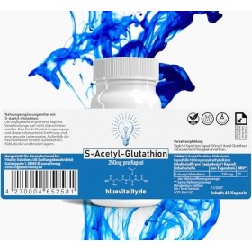 BlueVitality | S-Acétyl Glutathion | 250 mg par gélule | 60 gélules | hautement dosé & stabilisé | Haute biodisponibilité | v