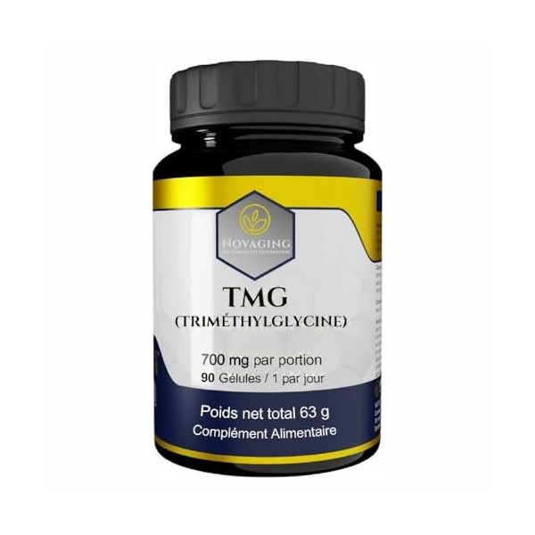 NovAging TMG Trimethylglycine , 700 mg, 90 Gélules - Antioxydant - 100% Vegan - Fortement dosé - Haute absorption - Testé sa