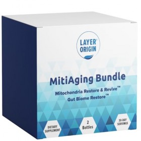 Layer Origin MitiAging Lot de 2 bouteilles anti-âge : Gut Biome Restore et Mitochondria Revive - Stimule la santé cellulaire 