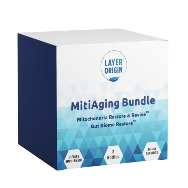 Layer Origin MitiAging Lot de 2 bouteilles anti-âge : Gut Biome Restore et Mitochondria Revive - Stimule la santé cellulaire 