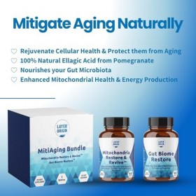 Layer Origin MitiAging Lot de 2 bouteilles anti-âge : Gut Biome Restore et Mitochondria Revive - Stimule la santé cellulaire 