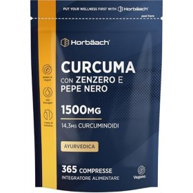 Curcuma Gingembre Poivre Noir 1500mg | 365 Comprimés Végans | Complexe de Curcuma avec Pipérine | Horbaach