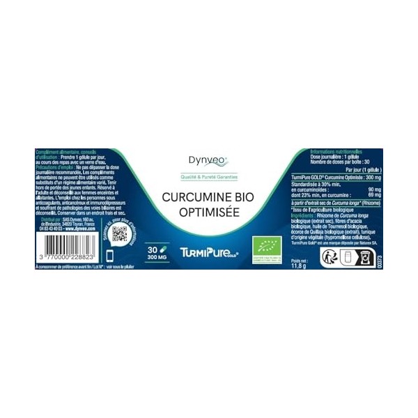 Curcumine BIO Optimisée qualité TurmiPure Gold® - 95% Curcuminoïdes - Articulations Circulation - 340 fois plus Biodisponible...