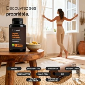 Curcuma Écologique - 1460mg par Portion 2 Gélules avec Gingembre et Poivre Noir - 100% Écologique et Végan, Formule Synergi