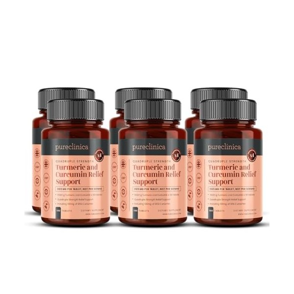 Curcumine de Curcuma - 1000mg x 1080 comprimés 6 bouteilles – Contient 95% de Curcumine – Poudre de racine de Curcuma conte