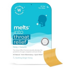 « Wellbeing Nutrition Melts Throat Relief – 30 bâtonnets de fusion – Miel + Curcuma – Soulage les maux de gorge et les rhumes