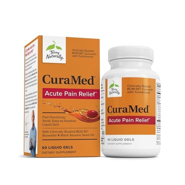 Terry Naturally Curamed Aiguë Pain Relief – 60 gels liquides – avec curcumine Bcm-95 et Boswellia – petit, facile à avaler, d