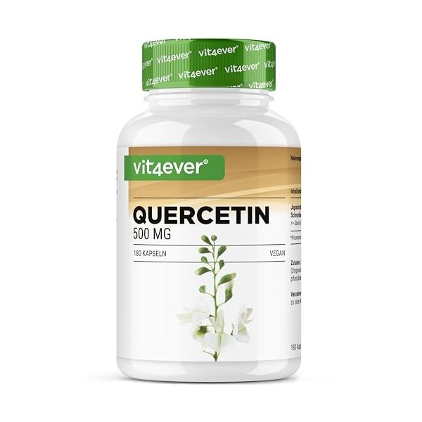 Quercétine - 500 mg - 180 gélules - 6 mois dapprovisionnement - Premium : extrait naturel de fleurs de chêne à 15:1 avec 95%