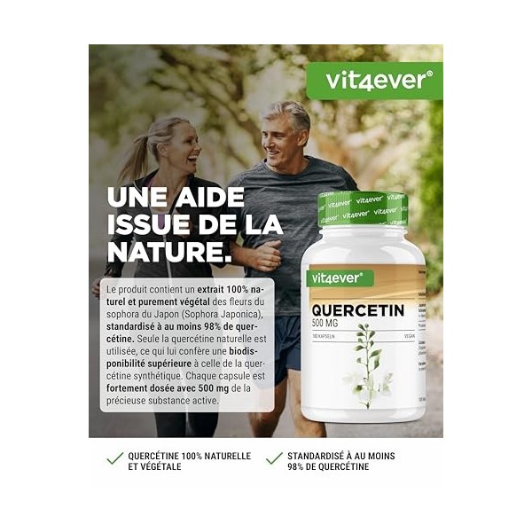 Quercétine - 500 mg - 180 gélules - 6 mois dapprovisionnement - Premium : extrait naturel de fleurs de chêne à 15:1 avec 95%