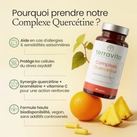 COMPLEXE QUERCÉTINE | Allergies et Immunité | 600 mg issus de Sophora Japonica | Avec Bromélaïne et Vitamine C | Flavonoïdes 