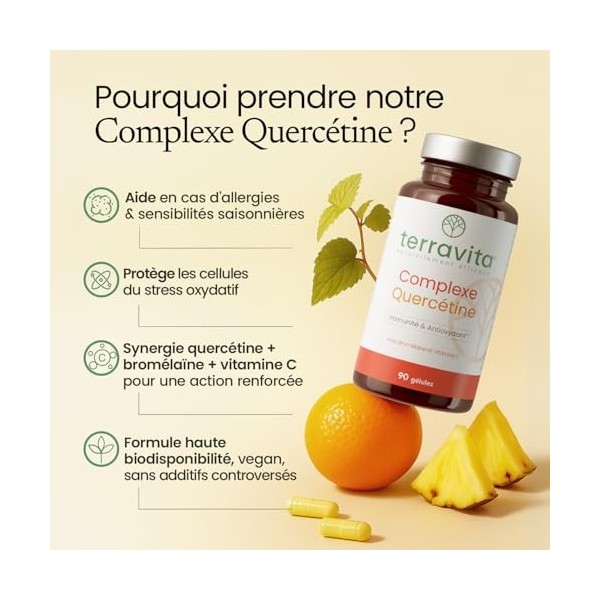 COMPLEXE QUERCÉTINE | Allergies et Immunité | 600 mg issus de Sophora Japonica | Avec Bromélaïne et Vitamine C | Flavonoïdes 