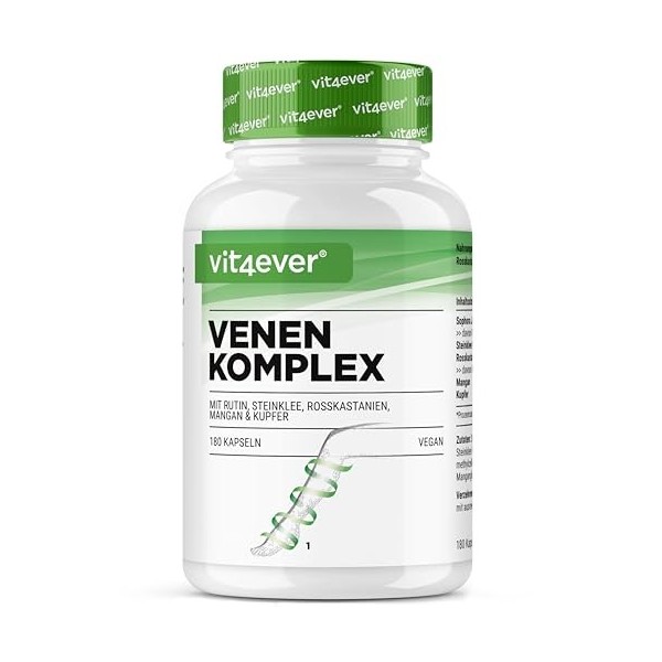 Complexe Veineux - 180 capsules - 3 mois dapprovisionnement - Hautement dosé en rutine, mélilot, extrait de marron dInde, m
