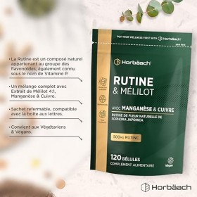 Rutine 500mg | avec Manganèse et Cuivre | Rutine et Mélilot | 120 Gélules Véganes | Haute Dosage | Horbaach