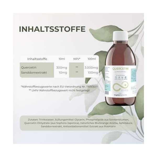Mighty Elements Quercétine liposomale hautement dosée 300mg liquide 250ml vegan super goût haute biodisponibilité bouteille e