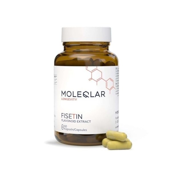 MoleQlar Fisetin 100 mg Capsules, Boîte de 60, Complément Alimentaire avec 200 mg issu d’Extrait de Fraise par Portion, Gélul