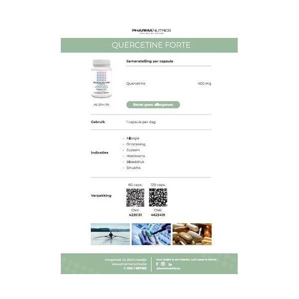 QUERCETINE FORTE 60 V-CAPS PHARMANUTRICS//QUERCETINE 400 MG- INFLAMMATION DALLERGIES//COMPLÉMENT ALIMENTAIRE