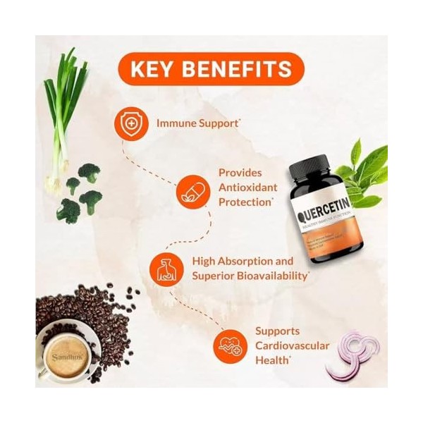 Pour le soutien immunitaire et la santé respiratoire, soutien contre les allergies saisonnières | Quercétine pour hommes et f