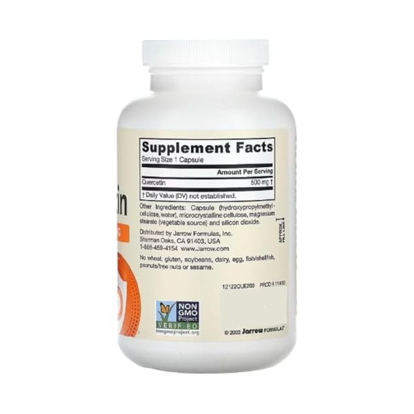 Jarrow Formulas - Quercétine - 500 mg pour soutien antioxydant et santé cellulaire - 200 gélules